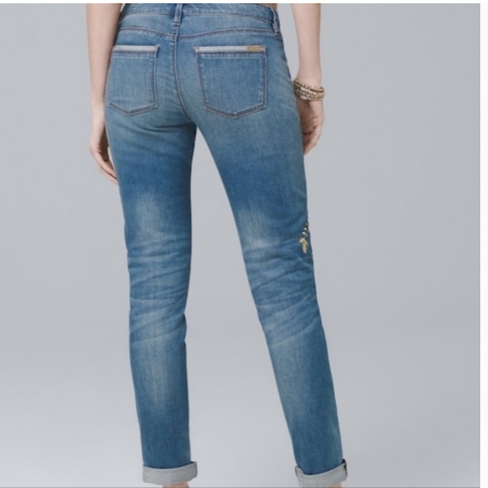 WHBM GOLD EMBROIDERED FLORAL GIRLFRIEND JEANS - Picture 3 of 5